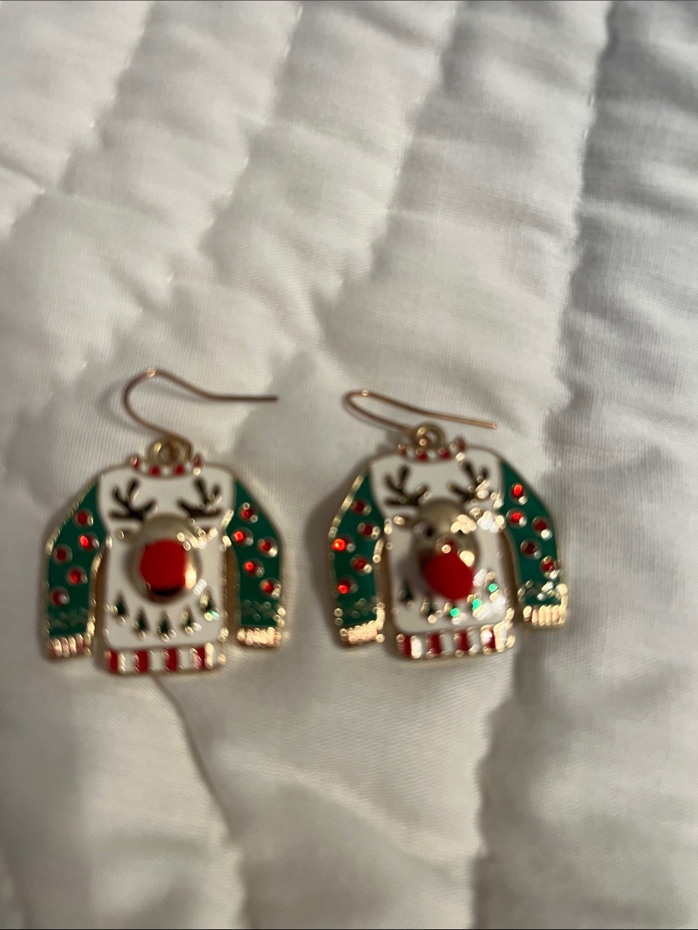 Woman’s Teens  Red & Green Reindeer Sweater Earrings